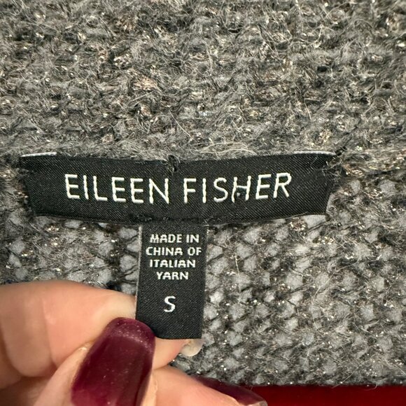 Eileen Fisher Silver Metallic Alpaca Wool Open Sweater Cardigan Size S - Picture 2 of 8